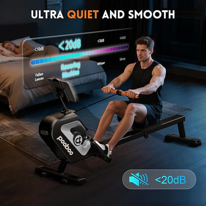 pooboo Rowing Machine, Max 350 LBS Magnetic Rower with LCD Monitor, Tablet Holder, Upgraded Rowing Machines for Home use
