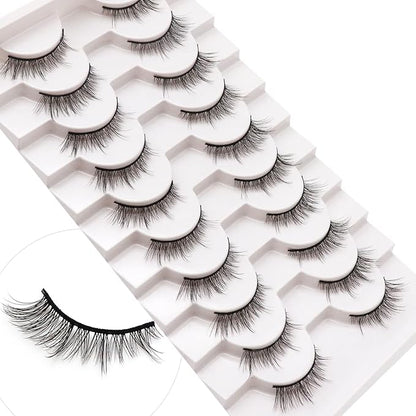 Losha Manga Lashes Fluffy Faux Mink Lashes Natural Look 10 Pairs Asian False Eyelashes Pack Look Like Individual Clusters (8D39)