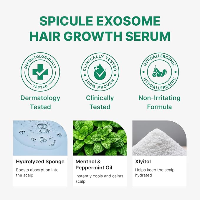 Spicule Microneedling Exosome Hair Growth Serum, Hair Loss Treatments for Women and Men, Peppermint Oil Cooling Scalp Serum, Menthol, Korean Hair Care (0.5 fl oz / 15ml)