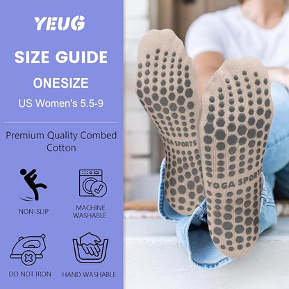 yeuG Grip Pilates Socks for Women Yoga Socks with Grips Open Top Non Slip Grippy Socks for Barre, Ballet, Barefoot Workout