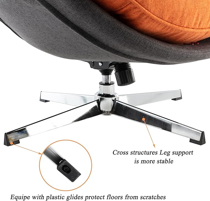 DUOMAY Swivel Lounge Chair Modern Linen Soft Accent Chair with Chrome Base, 34" Wide Relax Glider Rocker Chair for Living Room Bedroom Reading Room Office, Orange