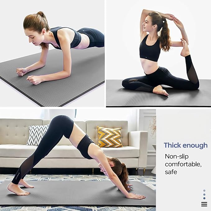 Yoga Mat Non Slip NBR Thick Yoga Mat, 72"L x 32"/24"W x 0.6"/0.4"TH (185cm x 80cm/61cm x 15mm/10mm), Anti-Tear Exercise Mat with Carrying Strap and Bag, Workout Mats for Yoga, Pilates, Floor Exercises