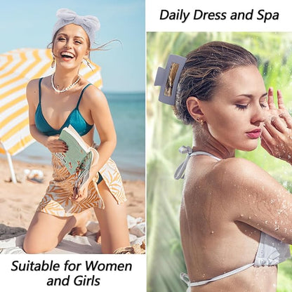 VELSCRUN Spa Headbands for Wash Face, Makeup Headband, Facial Skincare Headbands, 5 Pcs Grey Puffy Sponge Spa Headband Bow Tie Hair Band Hair Clips Wristband Set Women Girls Accessories