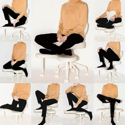 Meditation Cross Legged Chair PRO, ADHD Chair with Height Adjustable Backrest, Criss Cross Desk Use with Footrest and Wheels for Home Office, Flexible Design for Fidgety Sitters, Pink