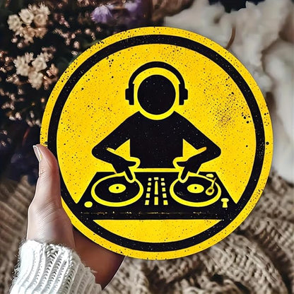 1pc Vintage DJ Themed Iron Sign, 8x8 inches, Circular Wall Art, Multipurpose Home/Room/Restaurant/Bar/Café/Garage Decor, Wall Hanging, No Electricity Needed