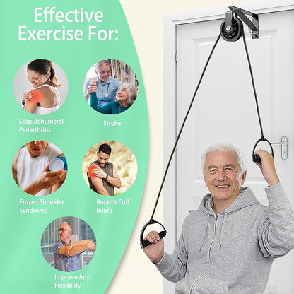 Shoulder Pulley for Physical Therapy with Fixed Metal Bracket, Shoulder Pulley Over The Door Physical Therapy System, Over Door Exercise Pulley for Injury Rehab Recovery Stretching