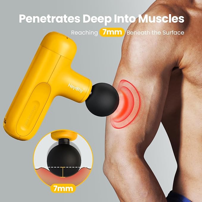 Super Mini Massage Gun Deep Tissue, Percussion Handheld Muscle Massager with 4 Heads, Travel Size Massage Gun for Back, Neck Pain Relief, Quiet for Home, Gym, Office, Gift for Men & Women, Yellow