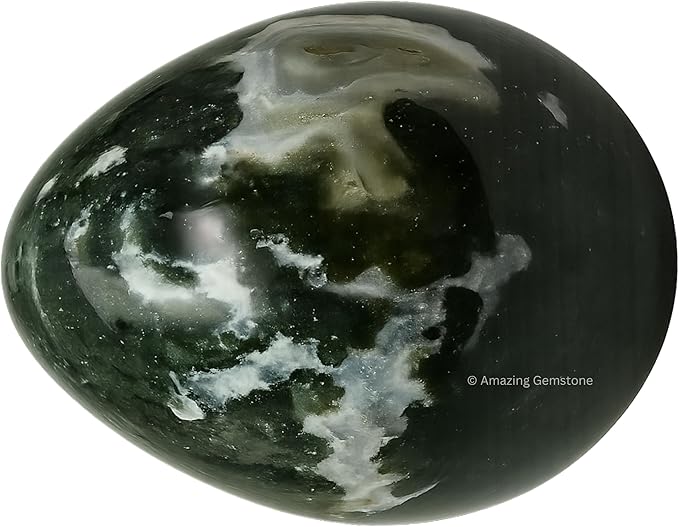 Amazing Gemstone Moss Agate Crystal Yoni Egg, 2 Inches - Premium Crystals and Healing Stones Yoni Egg for Pelvic Floor Health, Natural Healing Crystal Eggs for Meditation and Stress Relief