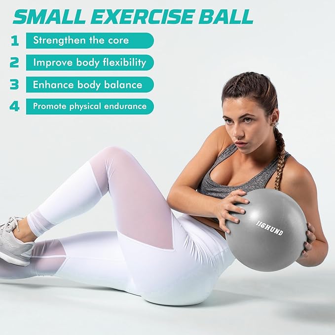 Pilates Ball, 9 Inch Small Exercise Mini Soft Workout Yoga Ball with Exercise Guide, for Home Gym Yoga, Pilates, Core Training, Workout, Balance, Stability