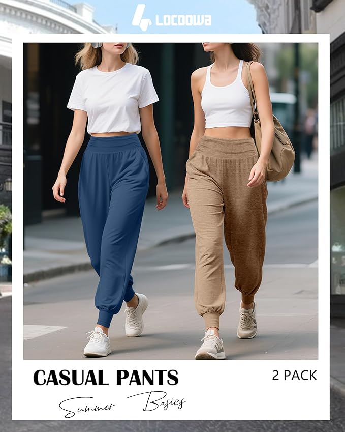 2 Pack Women's Yoga Joggers, Cozy Sweatpants with Pockets Casual Loose Comfy High Waisted Lounge Pants