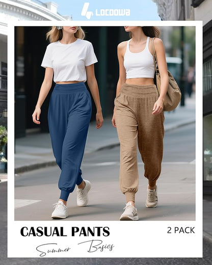 2 Pack Women's Yoga Joggers, Cozy Sweatpants with Pockets Casual Loose Comfy High Waisted Lounge Pants