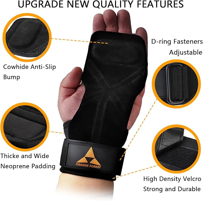 Weight Lifting Wrist Strap with Double Layer Leather, Neoprene Padded Gym Lifting Grips for Deadlift Powerlifting and Pull Up for Men Women (Pair)