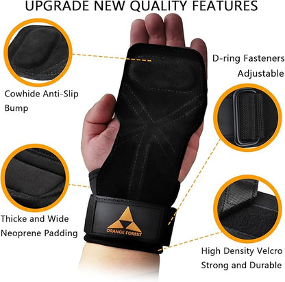 Weight Lifting Wrist Strap with Double Layer Leather, Neoprene Padded Gym Lifting Grips for Deadlift Powerlifting and Pull Up for Men Women (Pair)