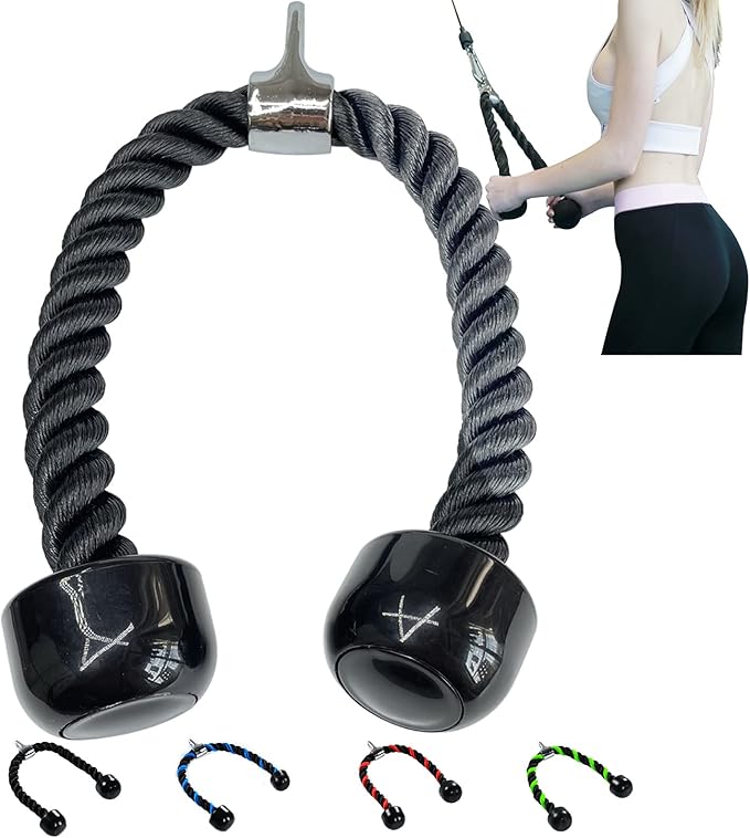 Upgrades Tricep Rope LAT Pull Down Cable Attachment, 27 inches, Exercise Machine Attachments Pulley System Gym Workout Rope.