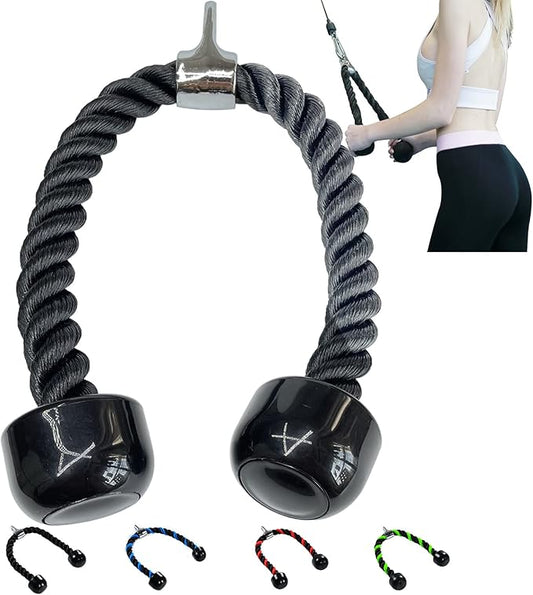 Upgrades Tricep Rope LAT Pull Down Cable Attachment, 27 inches, Exercise Machine Attachments Pulley System Gym Workout Rope.
