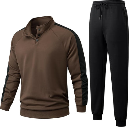JMIERR Men's 2 Piece Casual Outfits Quarter Button Lightweight Sweatshirt Tracksuit & Joggers Sweatpants Sweatsuit Set