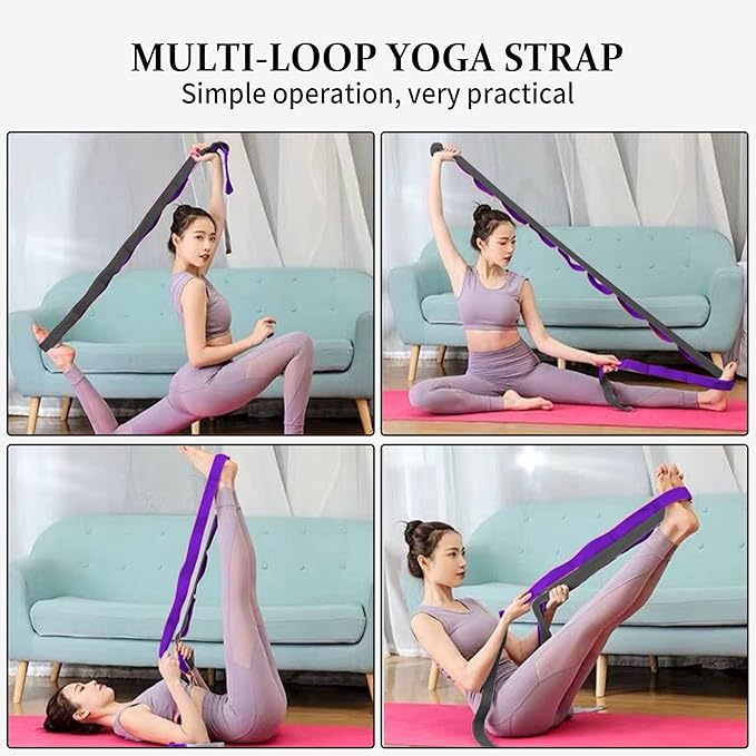 Stretching Strap Yoga Strap, 10 Loops Non-Elastic Stretch Bands Helps Women and Men Improve Flexibility for Home Workout, Physical Therapy, Pilates, Exercise, Dance, Comes with Door Anchor