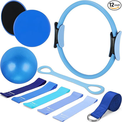 Set of 6 Style Pilates Home Equipment Set Pilates Essential Kit Workout Accessories 14 Magic Circle Mini Exercise Ball Yoga Strap Silicone Tension Strip Tension Band Sliding Plate