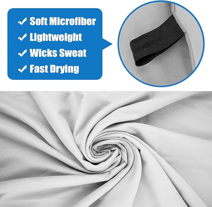 Camping Towel Microfiber 2 Pack S Size Quick Dry Lightweight for Travel Face Hand Neck Running Gym Cycling Fitness Golf Tennis Sweat Towels(Light Grey, 2 Pack S)