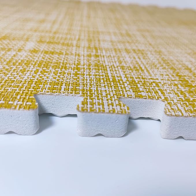 9 Tiles Interlocking Foam Mats 0.4inch Thickness Foam Floor Mats for Home Gym, Fitness, Exercise, Flooring Surface Protection EVA Foam Floor Padding with Border（Yellow）