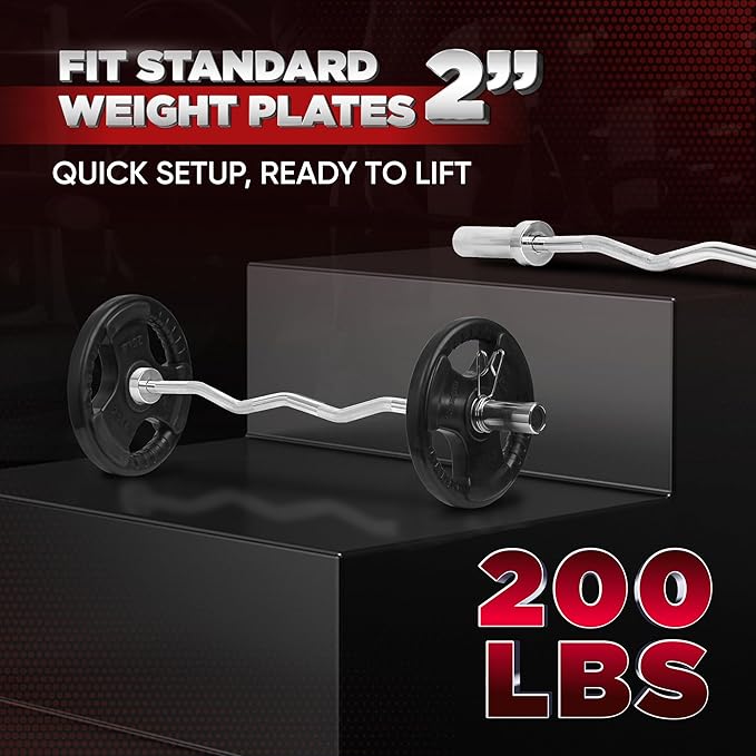 Yes4All Olympic EZ Curl Barbell, 47" Curl Bar 2" Diameter With Spring Collars For Weight Training