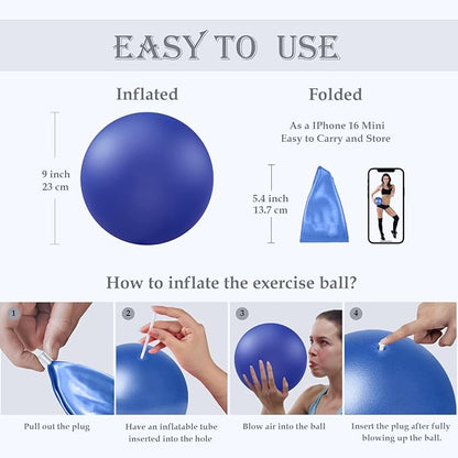 Soft Pilates Ball 9 Inch, Ideal Small Exercise Ball Between Knee Squeeze for Physical Therapy Yoga Core Medicine Abs Pt Bouncy, Mini Rubber Fitball Barre Workout Equipment for Women Men Kid Toddler