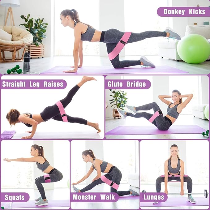 Resistance Bands for Legs and Butt - Fabric Exercise Set, Thick Wide Stretch Fitness, Non-Slip Workout Loop, Booty Hip Bands for Women at Home or Gym