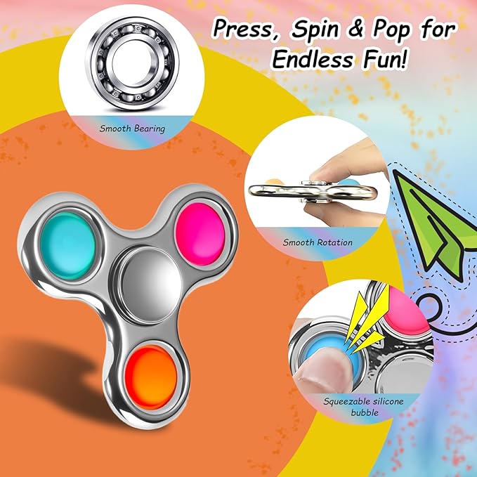 FIGROL Fidget Spinner 3 Pack Pop,Adult Fidget Toys for Adult Anxiety Relief, Spinners for Teen Boys Kid Birthday Gifts Prize(Silver)