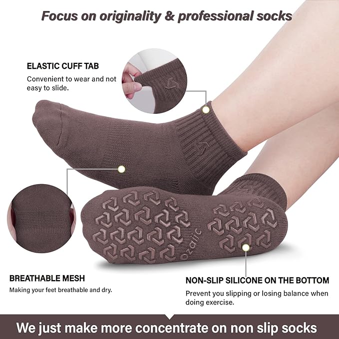 Ozaiic Non Slip Socks Grip for Yoga Home Workout Pure Barre, Pilates, Hospital, Ideal Cushion Socks for Men and Women