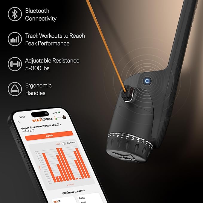 MAXPRO Fitness: Cable Home Gym | As Seen on Shark Tank | Versatile, Portable, Bluetooth Connected | Strength, HIIT, Cardio, Plyometric, Powerful 5-300lbs Resistance