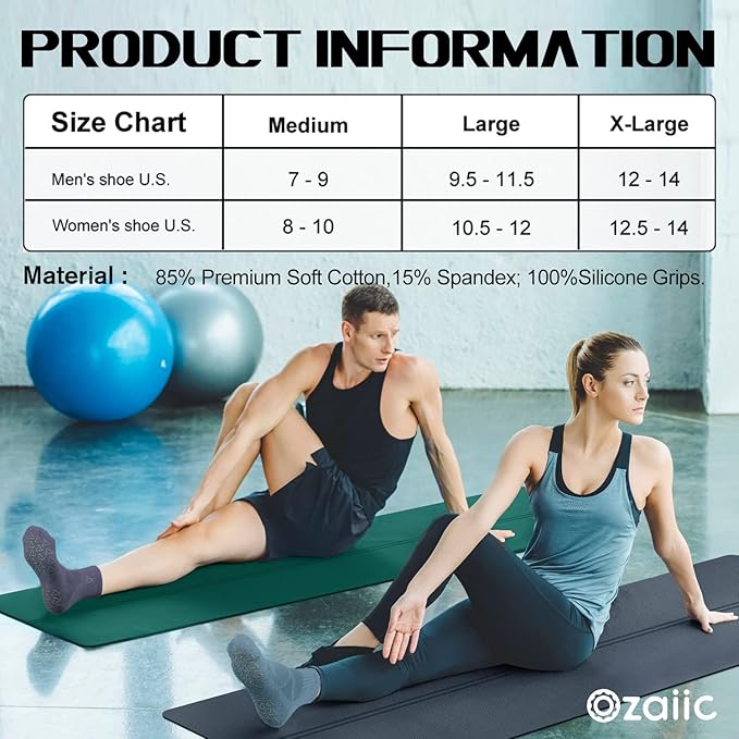Ozaiic Non Slip Socks Grip for Yoga Home Workout Pure Barre, Pilates, Hospital, Ideal Cushion Socks for Men and Women