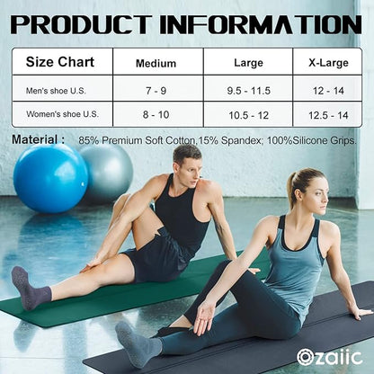 Ozaiic Non Slip Socks Grip for Yoga Home Workout Pure Barre, Pilates, Hospital, Ideal Cushion Socks for Men and Women