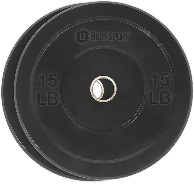 Body Sport 2” Rubber Olympic Bumper Plate Plate Set – Bumper Weight Plates – Set of Free Weights for Strength Training – Impact Absorbing Bumper Plates with Stainless Steel Insert