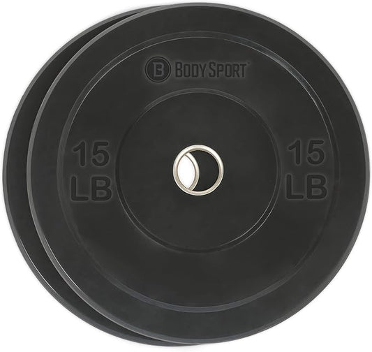Body Sport 2” Rubber Olympic Bumper Plate Plate Set – Bumper Weight Plates – Set of Free Weights for Strength Training – Impact Absorbing Bumper Plates with Stainless Steel Insert