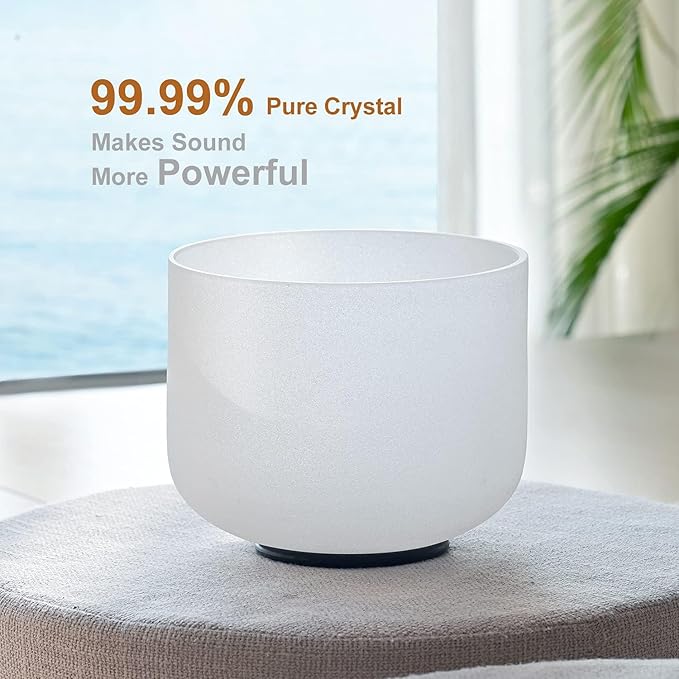 432HZ 12 Inch C Note Root Chakra Frosted Quartz Crystal Singing Bowl Meditation Therapy Sound Healing Instrument Sound Bath Bowl with Mallet and O-ring