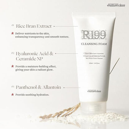 R199 Gentle Cleansing Foam with Rice Bran Extract–Deep Cleansing,Exfoliating, Hydrating & Low pH Formula for Radiant Skin, Makeup Removal, Korean Skincare 5.07 fl.oz.