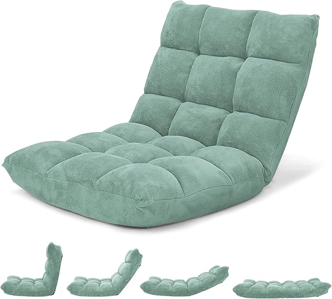 Giantex Floor Chair with Back Support, 14 Adjustable Position, Padded Sleeper Bed, Couch Recliner, Gaming Floor Chairs for Adults, Meditation, Gaming Chair Floor, Green