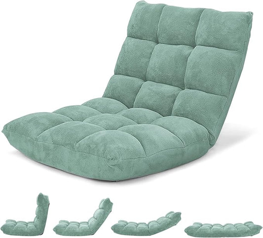 Giantex Floor Chair with Back Support, 14 Adjustable Position, Padded Sleeper Bed, Couch Recliner, Gaming Floor Chairs for Adults, Meditation, Gaming Chair Floor, Green