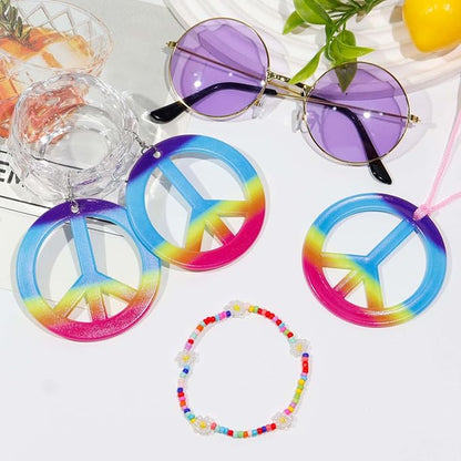 6 Pcs Hippie Costume Accessories Set, Flower Hippie Headband Boho Peace Sign Necklace Earrings Sunglasses Bracelet
