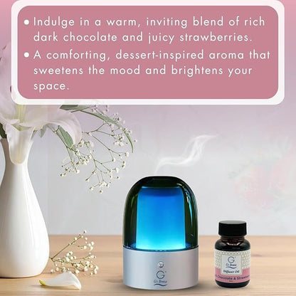 G's Breeze Smart Aroma Diffuser with 60ml Dark Chocolate & Strawberry Refill – Wi-Fi & Bluetooth Control, LED Light, Adjustable Intensity, Long-Lasting Sweet Fruity Gourmand Scent for Home or Office