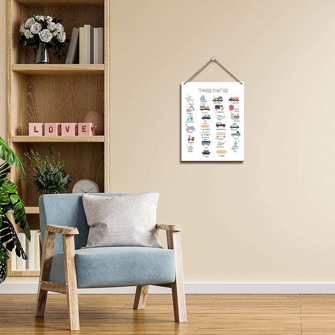 Transportation Alphabet Educational Gift for Girl Boy Daughter Son Teacher Gift Hanging Plaque With Rope Home Wall Decor Sign for Nursery Bedroom Playroom Classroom School -37