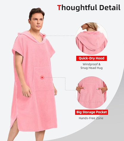 Abahub Surf Poncho Men & Women Towel Poncho Adult with Hood, Thick Quick Dry Changing Poncho Towel, Microfiber Wearable Cover Up for Surfing Beach Swim - Absorbent Changing Towel M (Pink)