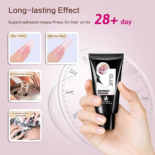 2Pcs 30g Semi Solid Nail Glue for Press On Nails Tips Super Strong Gel Nail Glue No UV Lamp Need Quick Drying Gel Long Lasting for Fake Acrylic Nails