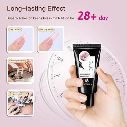 2Pcs 30g Semi Solid Nail Glue for Press On Nails Tips Super Strong Gel Nail Glue No UV Lamp Need Quick Drying Gel Long Lasting for Fake Acrylic Nails