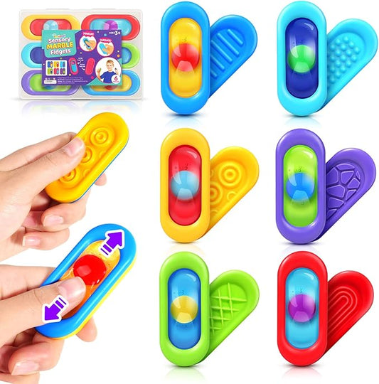 Sensory Marble Fidget Toys for Kids- 6 Pcs Quiet Fidget for Classroom, Gel Filled Autism Sensory Toys ADHD, Silent Stress Fidgets Squishy Worry Stones, Travel Road Trip Activities for Kids Gifts