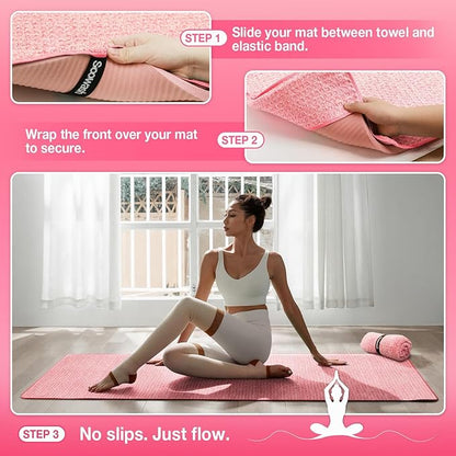 2 Pack Hot Yoga Towel Yoga Mat Towels Non Slip for Hot Yoga Stickyfiber Microfiber Quick Dry Soft Absorbent with Corner Pockets Cover Bikram Pilates Exercise Fitness 24" X 72"Pink