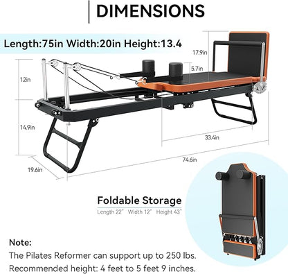 Pilates Reformer,Dpiolrcag Foldable Pilates Machine & Equipment for Home Use and Gym Workout with Jump Board, Suitable for Advanced and Beginners Users, Up to 250 lbs Weight Capacity