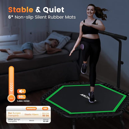 ANCHEER 50" Rebounder Trampoline for Adults- 2025 Foldable Mini Trampoline with Bar- Exercise Trampoline for Adults, Max Load 560lbs, for Indoor/Garden Workout
