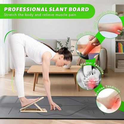 Adjustable Slant Board - Portable Wooden Incline Board, Calf Stretcher for Exercise, Stretching, Squats & Physical Therapy (Knees/Ankle)