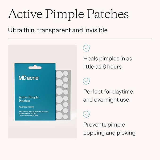 MDacne Pimple Patches for Acne Treatment, Hydrocolloid Patches - Absorbs Oil & Pus from Clogged Pores, Ultrathin & Transparent Blends with All Skin Tones, Safe for Sensitive Skin (36 Patches)